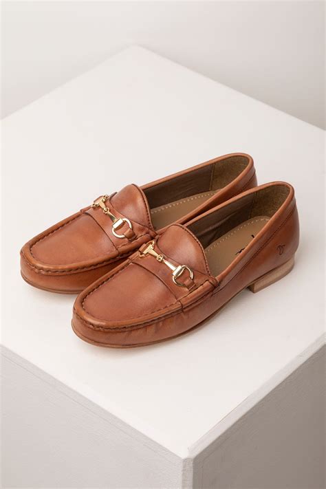 tan leather ladies loafers.